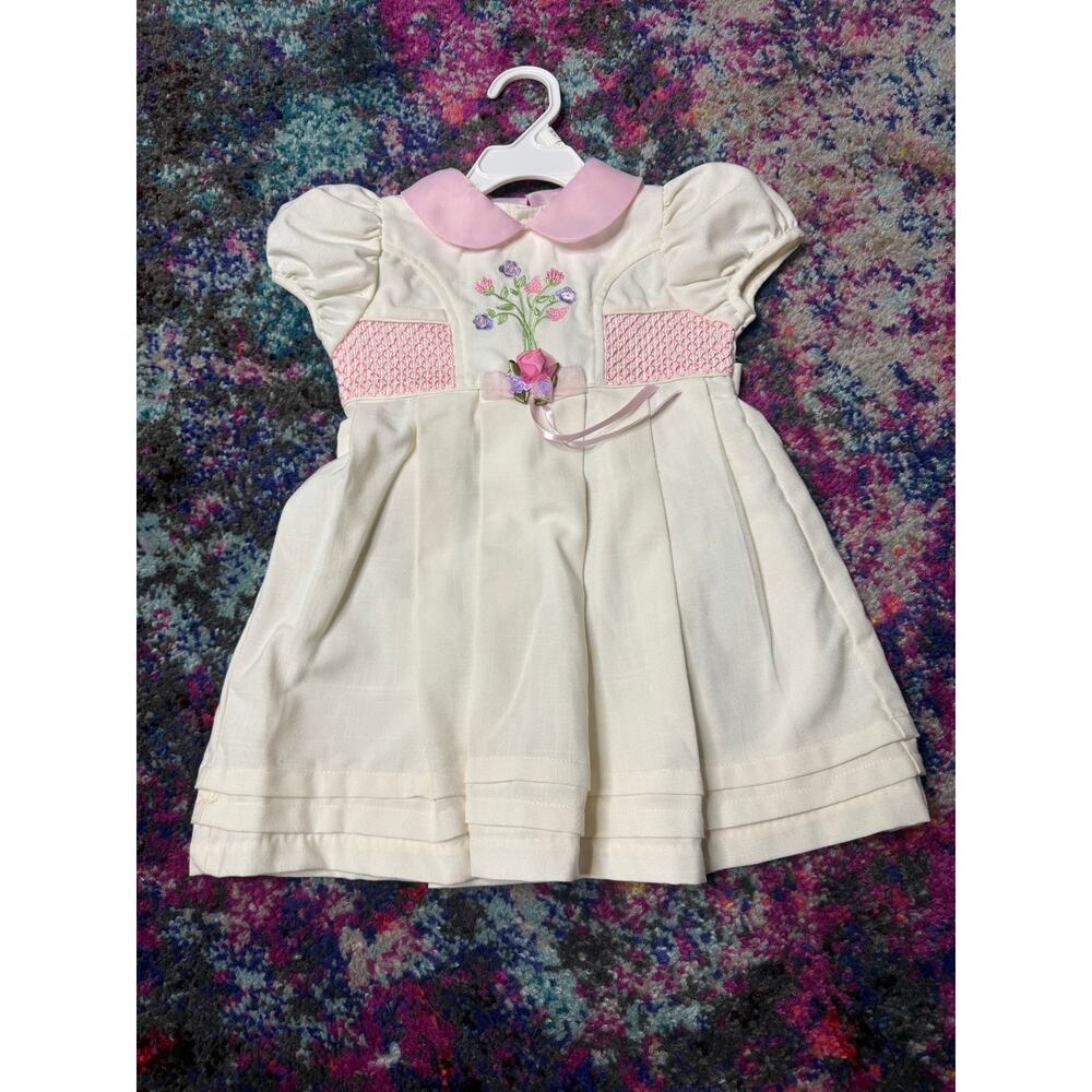 Baby Togs vintage Dresses Short Sleeves Size 2T White Pink RN396009